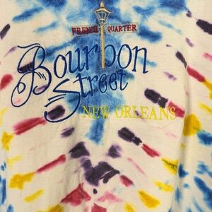 VTG NEW ORLEANS T Shirt TIE DYE BOURBON STREET XL Embroidered Blue White Yellow